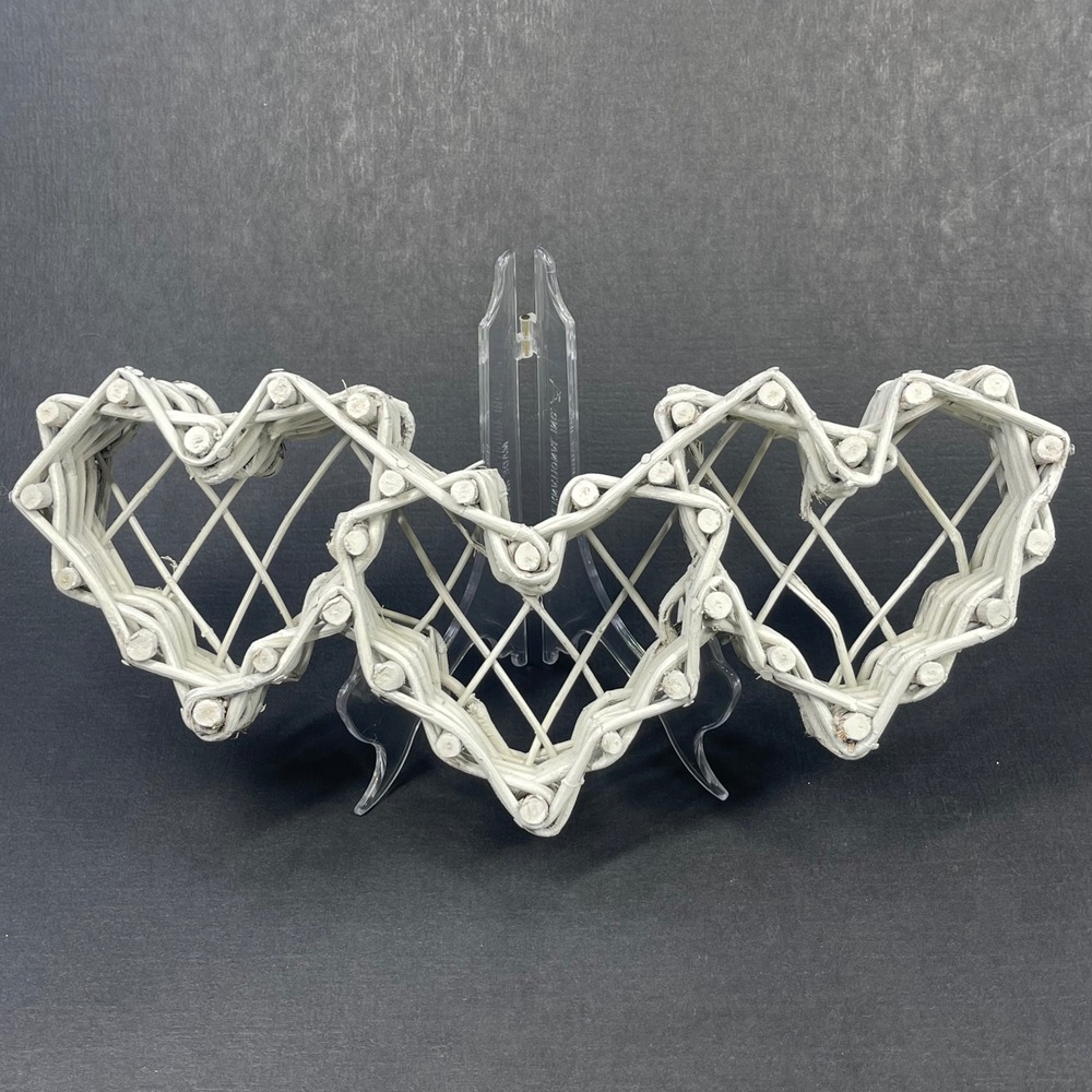 Vintage White Wicker Triple Heart Wall Hanging Basket 14"Shabby Chic Cottagecore